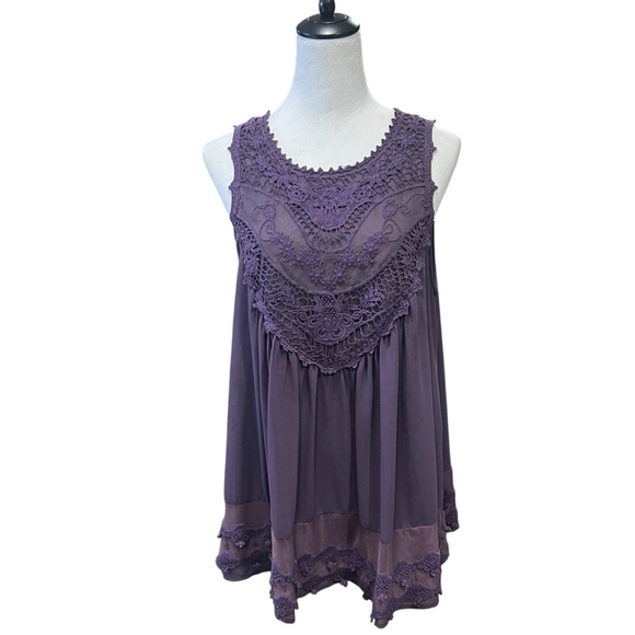Entro Purple Lace Embriodered Sleeveless Tunic Top or Dress (M) EUC - Picture 1 of 6
